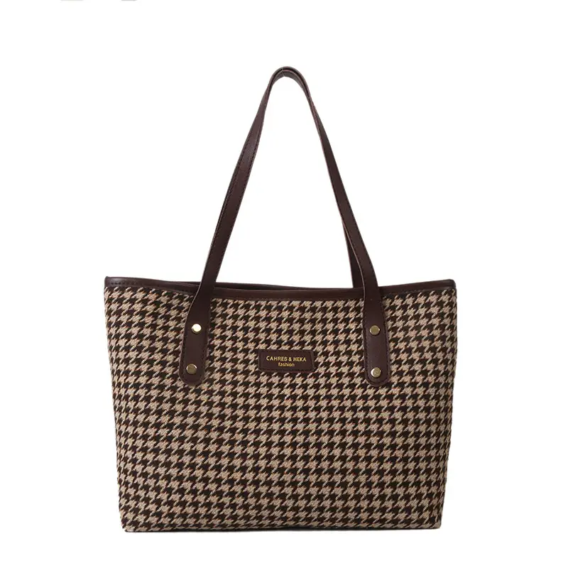 Retro Houndstooth Shoulder Tote Bag 2023 - Image 10