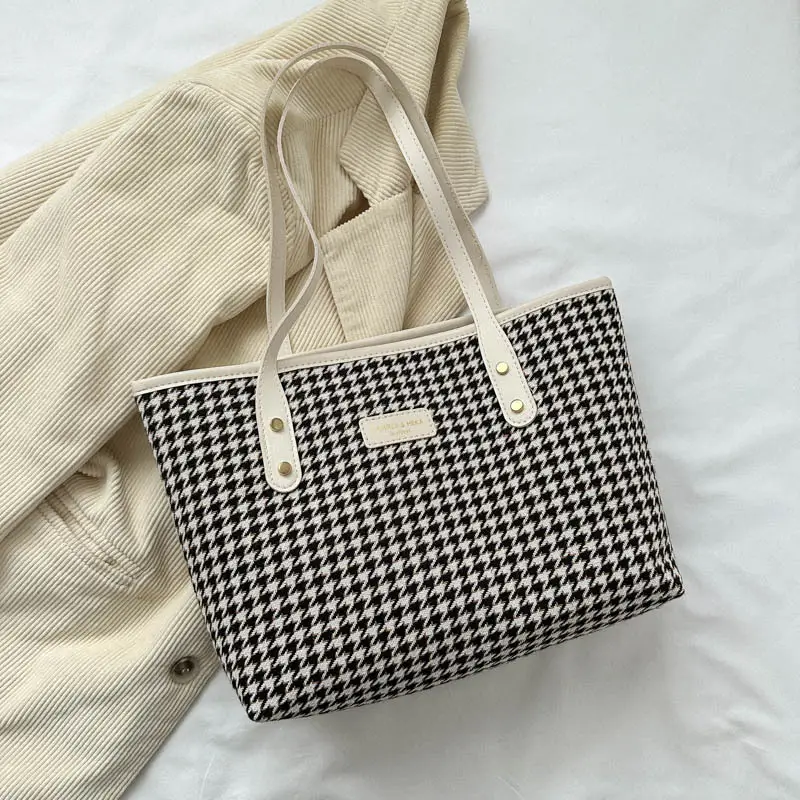 Retro Houndstooth Shoulder Tote Bag 2023 - Image 2