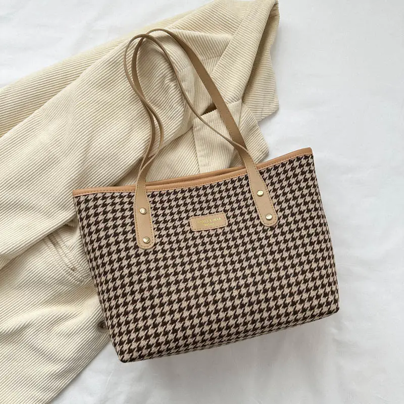 Retro Houndstooth Shoulder Tote Bag 2023 - Image 3