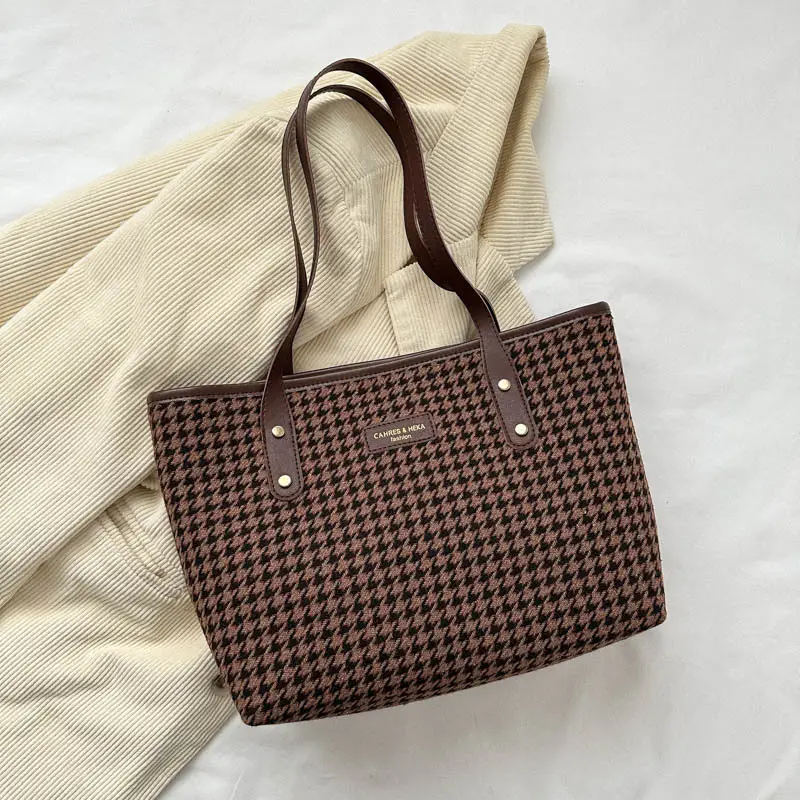 Retro Houndstooth Shoulder Tote Bag 2023 - Image 4