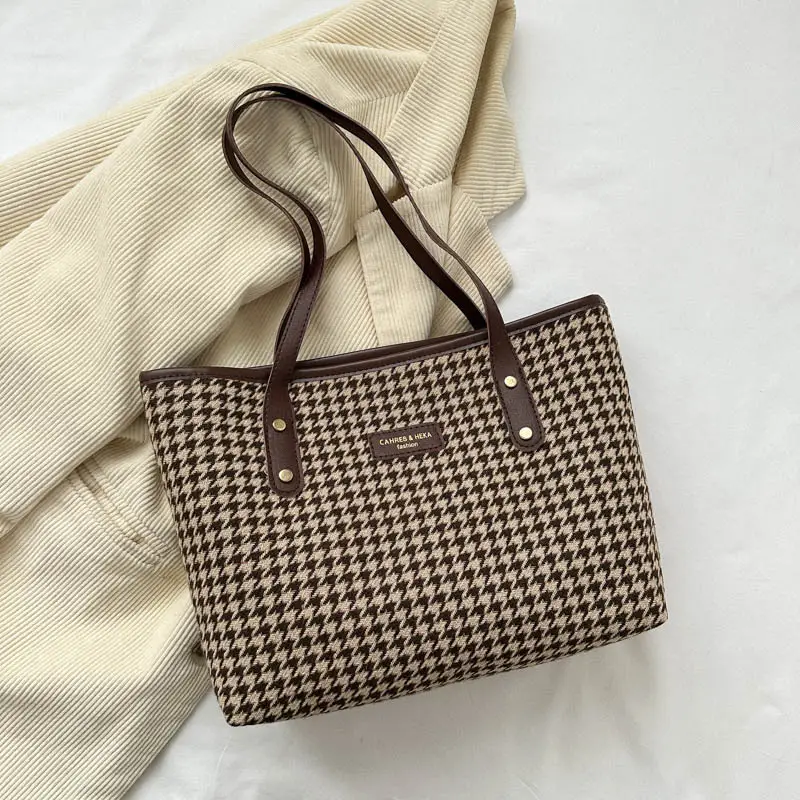 Retro Houndstooth Shoulder Tote Bag 2023 - Image 5