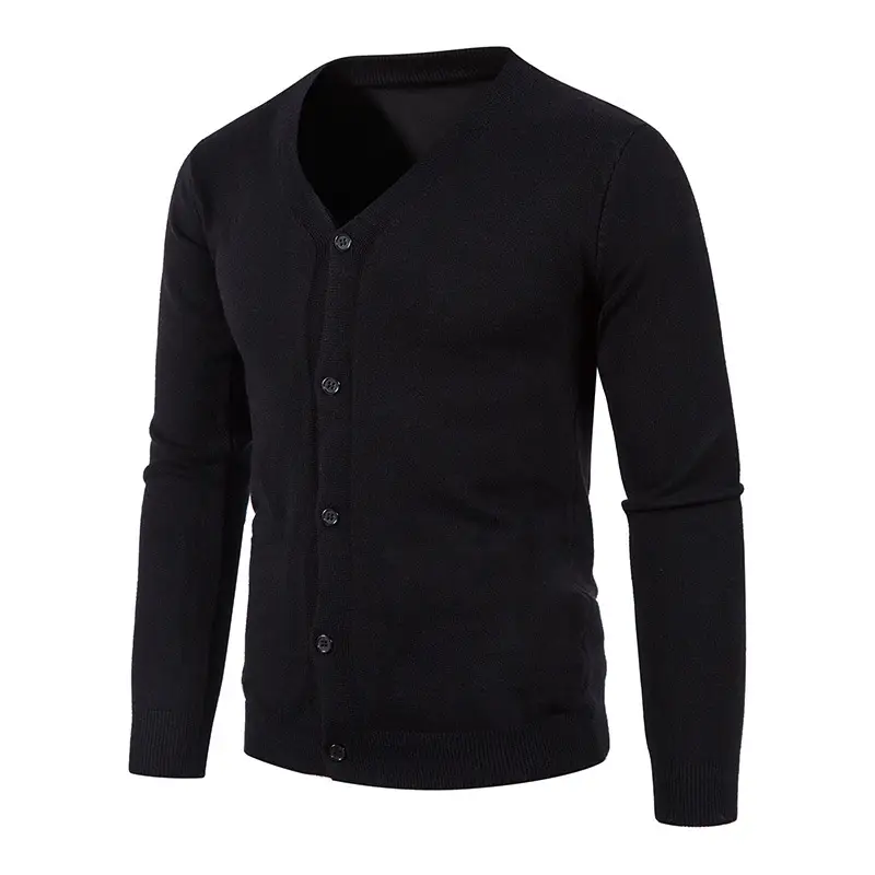 Men's Black Korean-style Knitted Cardigan - Image 4