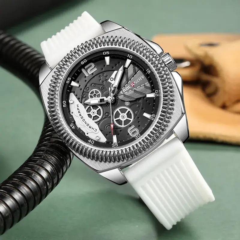 Men's Yellow Silicone Chronograph Watch with Cross Strap - Image 14