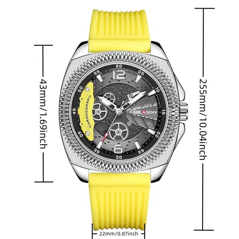 Men's Yellow Silicone Chronograph Watch with Cross Strap — feature 12