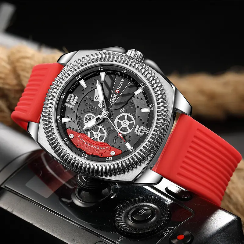 Men's Yellow Silicone Chronograph Watch with Cross Strap — feature 13