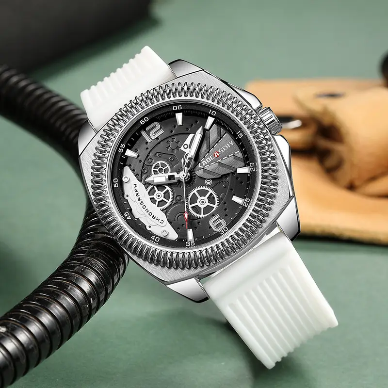 Men's Yellow Silicone Chronograph Watch with Cross Strap — feature 15