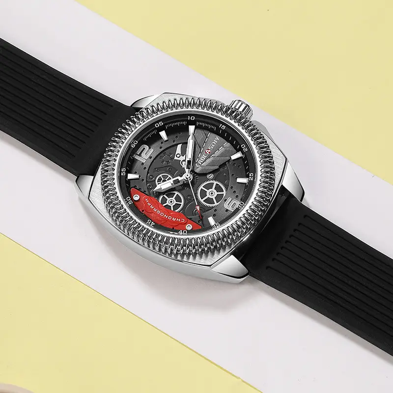 Men's Yellow Silicone Chronograph Watch with Cross Strap — feature 16