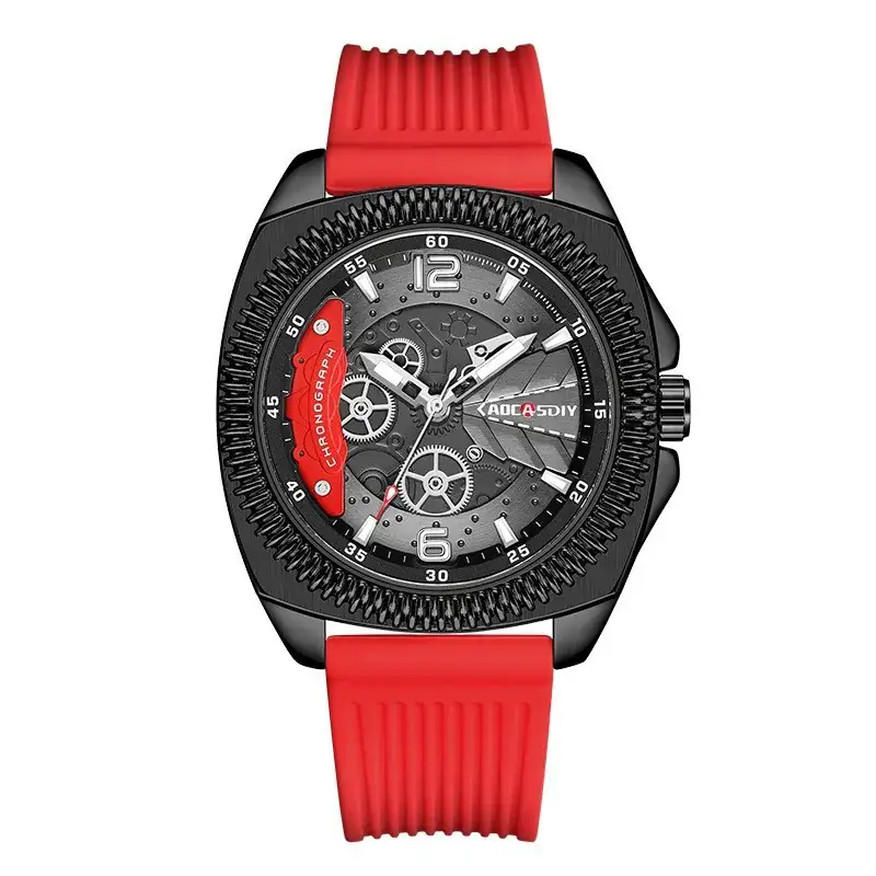 Men's Yellow Silicone Chronograph Watch with Cross Strap - Image 10