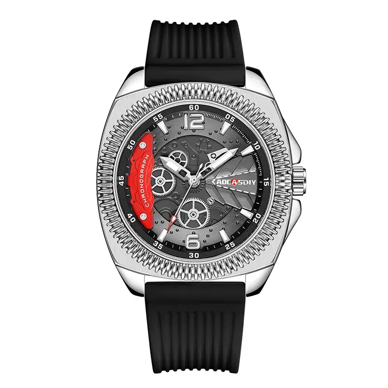 Men's Yellow Silicone Chronograph Watch with Cross Strap - Image 2
