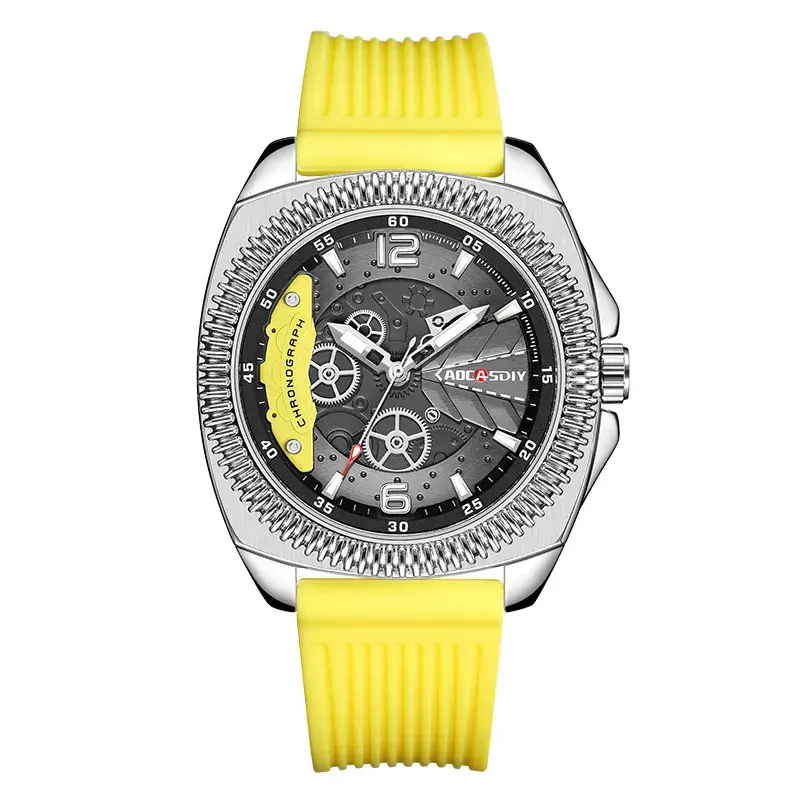 Men's Yellow Silicone Chronograph Watch with Cross Strap - Image 4