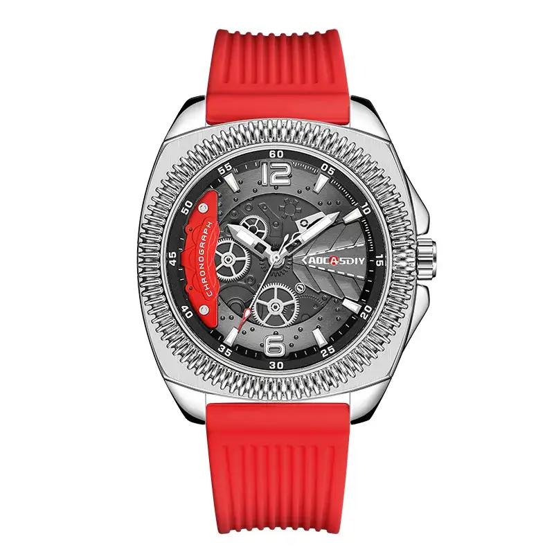 Men's Yellow Silicone Chronograph Watch with Cross Strap - Image 5