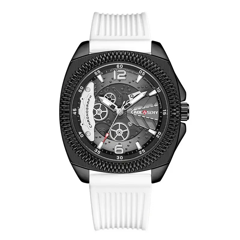 Men's Yellow Silicone Chronograph Watch with Cross Strap - Image 6