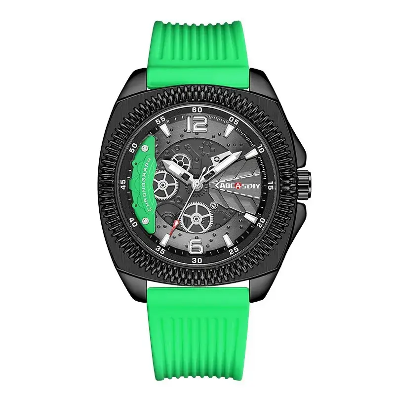 Men's Yellow Silicone Chronograph Watch with Cross Strap - Image 8