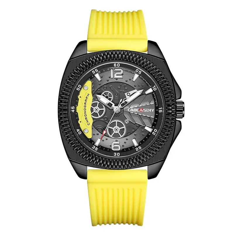 Men's Yellow Silicone Chronograph Watch with Cross Strap - Image 9