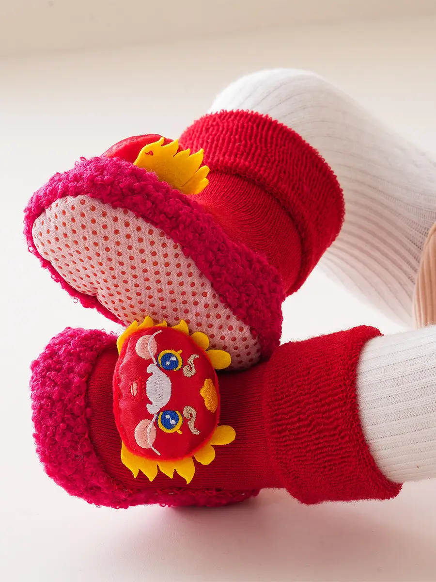 Red Fleece Baby Floor Socks for Toddler Winter Warm - Image 9