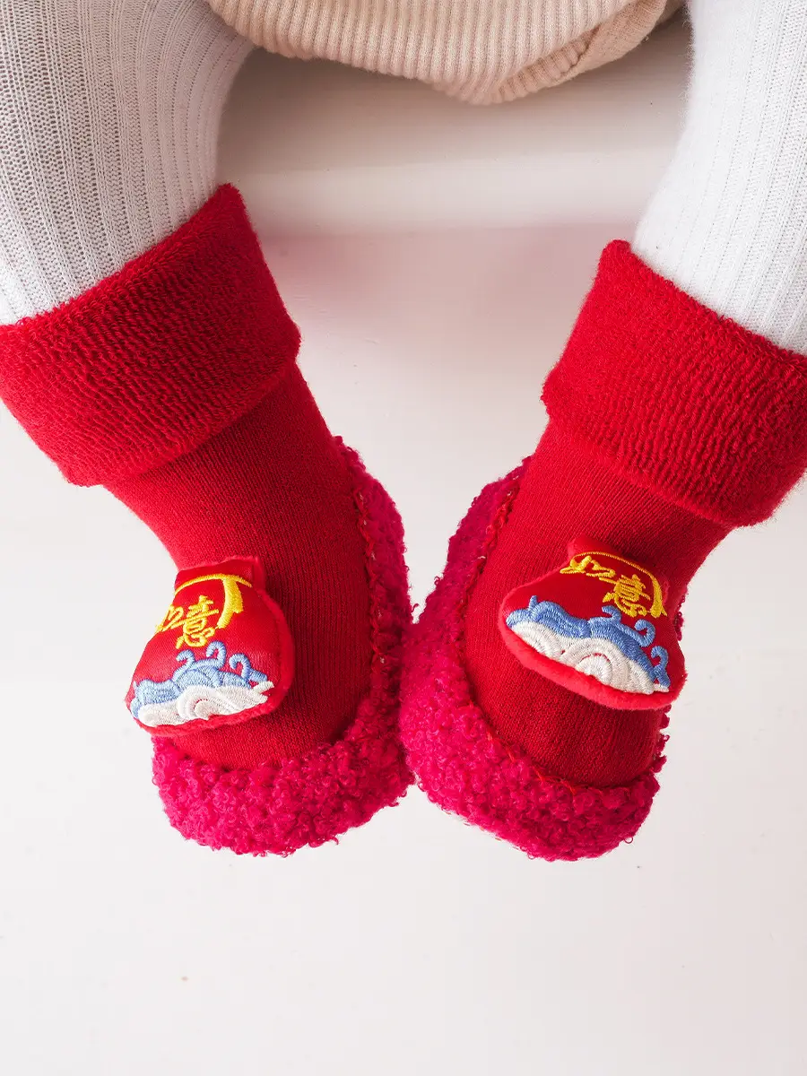 Red Fleece Baby Floor Socks for Toddler Winter Warm - Image 10