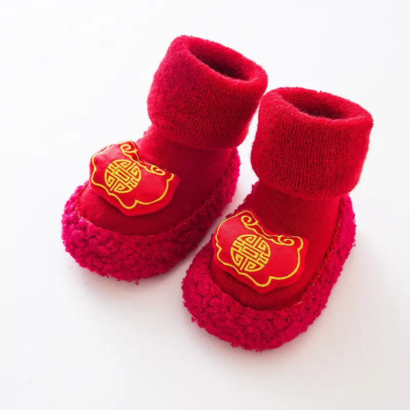 Red Fleece Baby Floor Socks for Toddler Winter Warm - Image 2