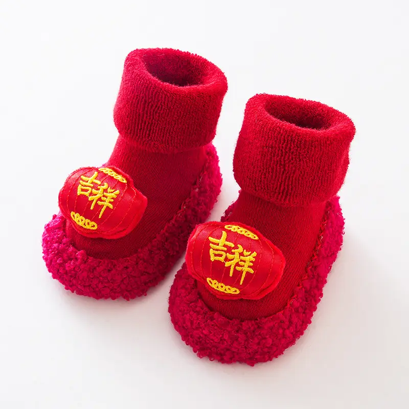 Red Fleece Baby Floor Socks for Toddler Winter Warm - Image 3