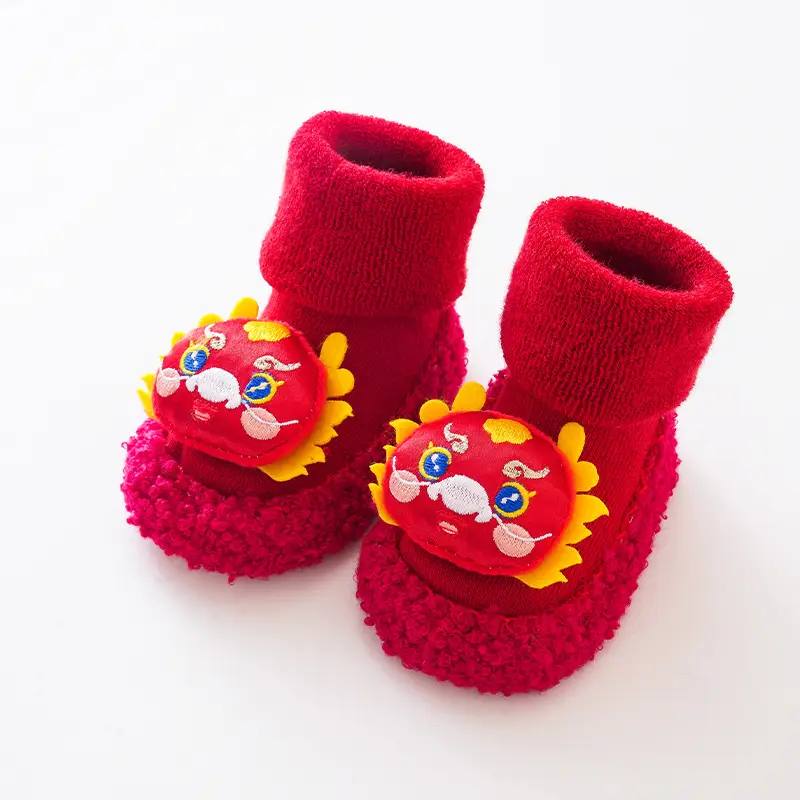 Red Fleece Baby Floor Socks for Toddler Winter Warm - Image 4