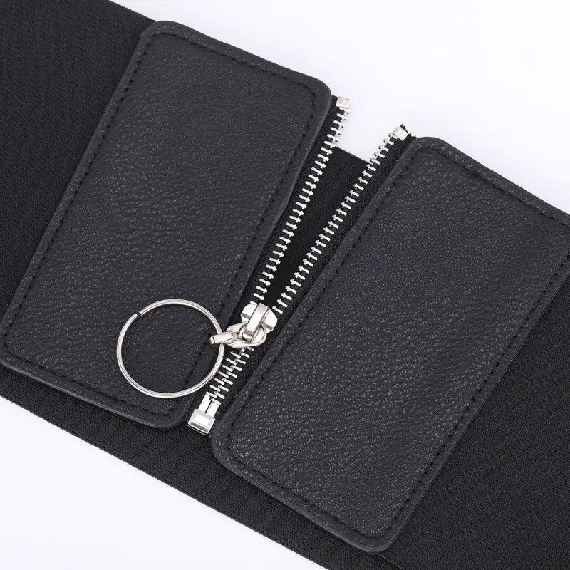 Women's Brown Zipper Waist Belt with Ring Closure - Image 7
