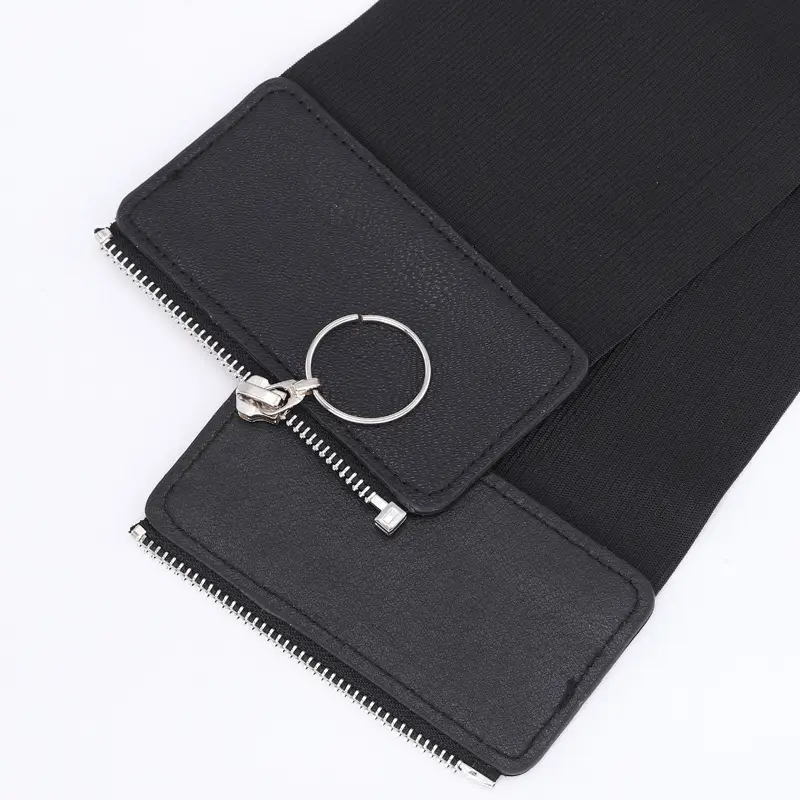 Women's Brown Zipper Waist Belt with Ring Closure - Image 8