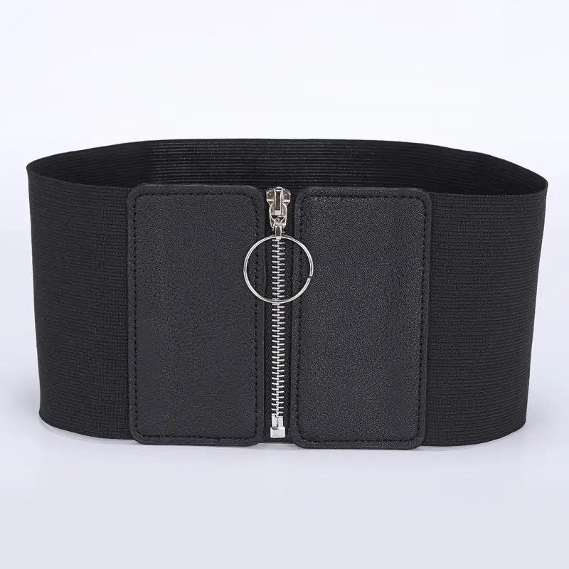 Women's Brown Zipper Waist Belt with Ring Closure - Image 2