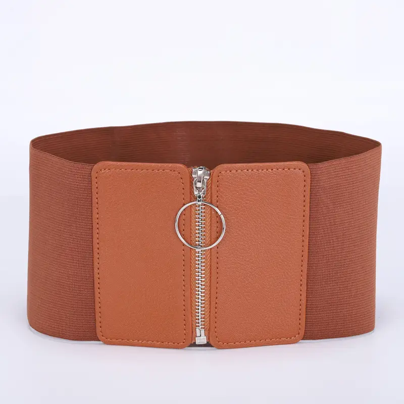 Women's Brown Zipper Waist Belt with Ring Closure - Image 4