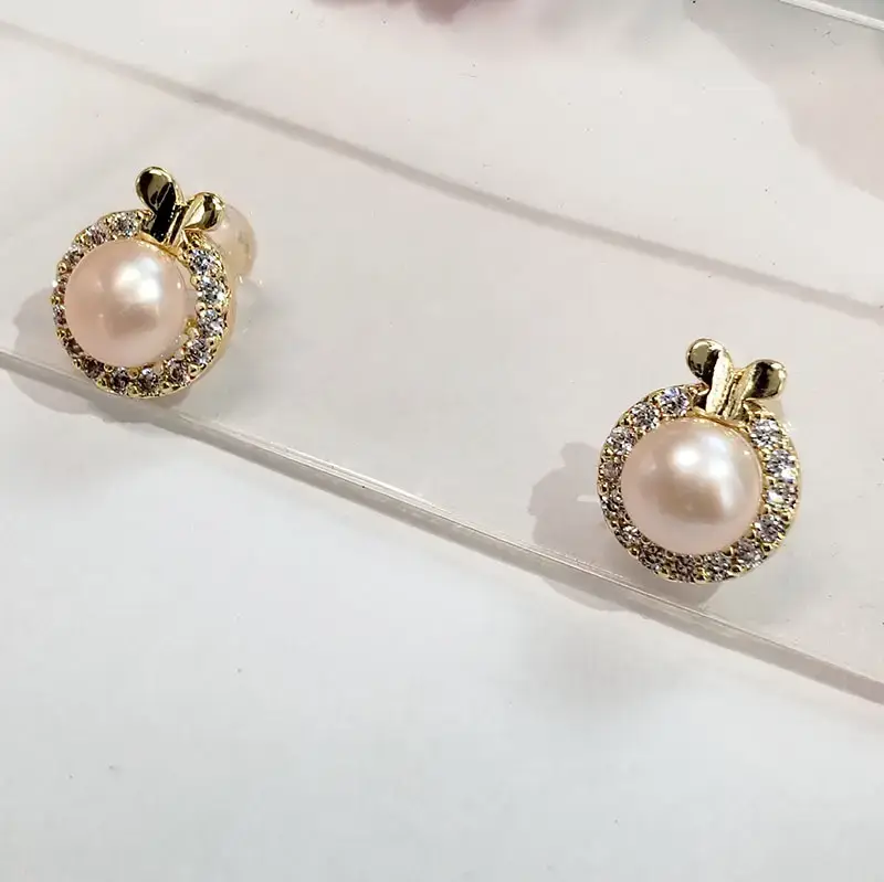 Korean Style Pearl Earrings with Butterfly Zircon Set - Image 6