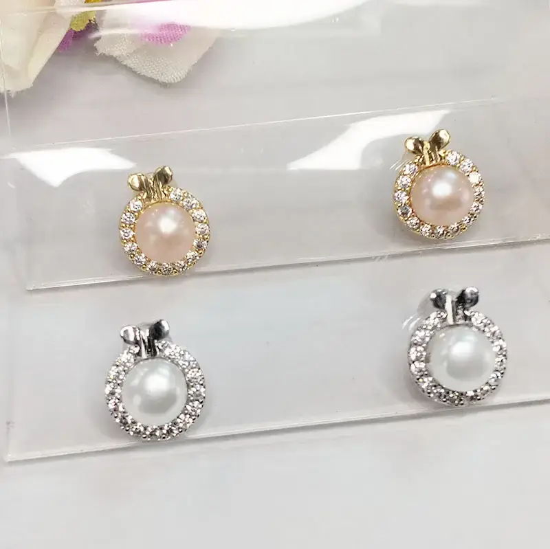 Korean Style Pearl Earrings with Butterfly Zircon Set - Image 7