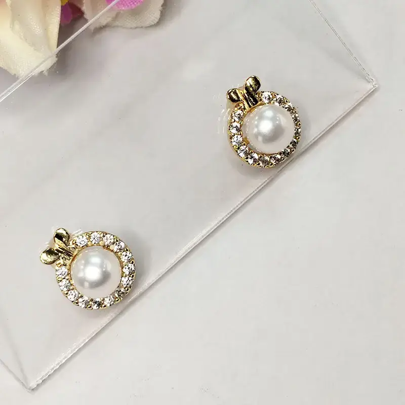 Korean Style Pearl Earrings with Butterfly Zircon Set - Image 2
