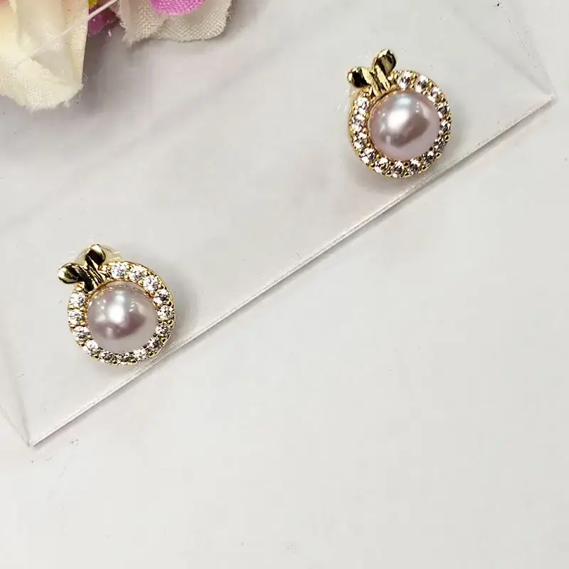 Korean Style Pearl Earrings with Butterfly Zircon Set - Image 3