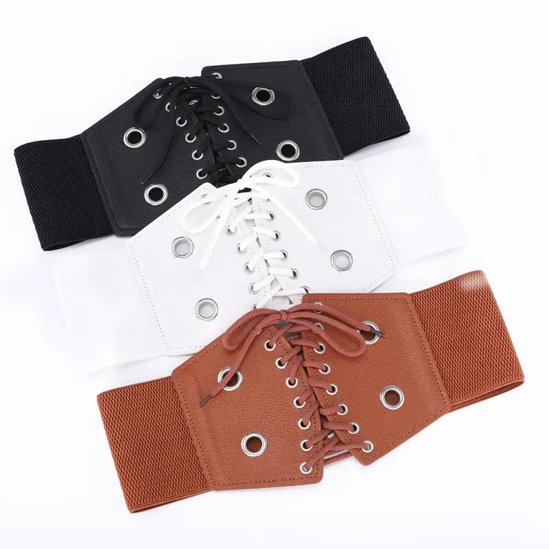 Women's White Lace-Up Waist Belt with Grommet Design - Image 6