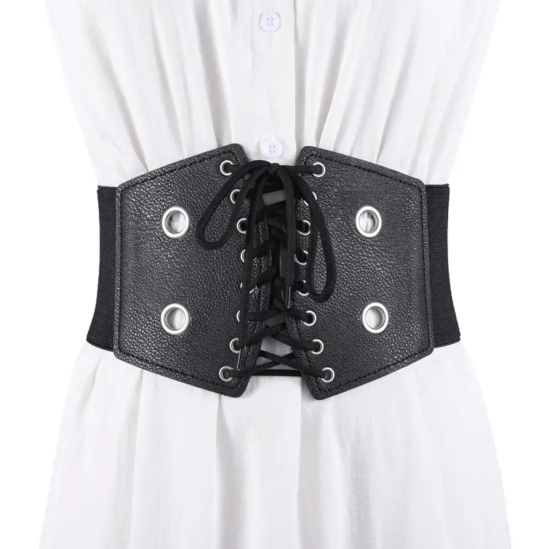 Women's White Lace-Up Waist Belt with Grommet Design