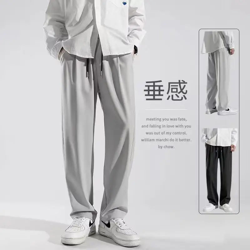 Men's Grey Stretch Drapes Straight Pants Summer Wear - Image 4