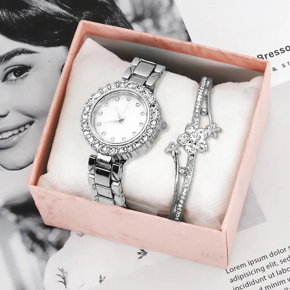 Women's Sparkly Crystal Bracelet Watch Silver White Dial - Image 2
