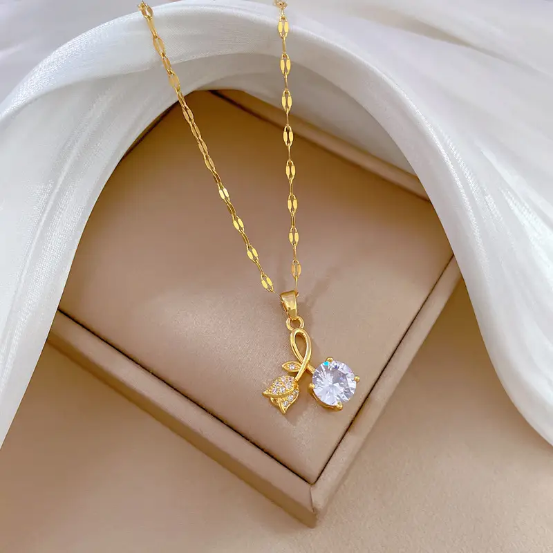 Titanium Rose Zircon Necklace for Women - Image 4