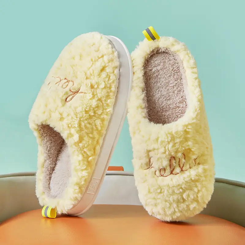 Winter wear non-slip fluffy slippers women step on the excrement feeling cotton slippers thick warm indoor household women's cotton slippers wholesale