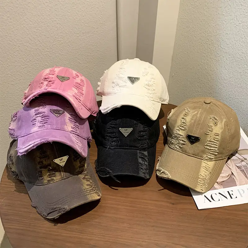 Retro Pink Distressed Baseball Cap Women Wide Brim - Image 11