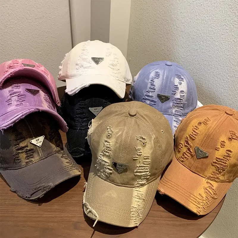 Retro Pink Distressed Baseball Cap Women Wide Brim - Image 12