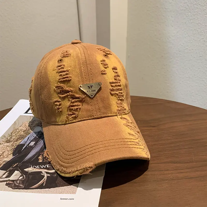 Retro Pink Distressed Baseball Cap Women Wide Brim - Image 3