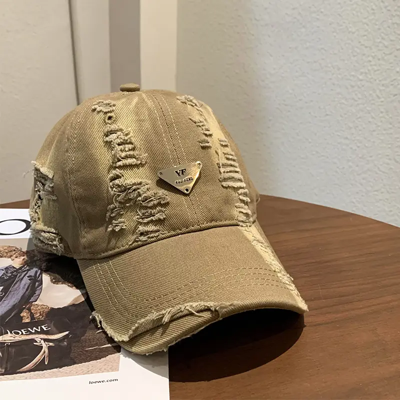 Retro Pink Distressed Baseball Cap Women Wide Brim - Image 6