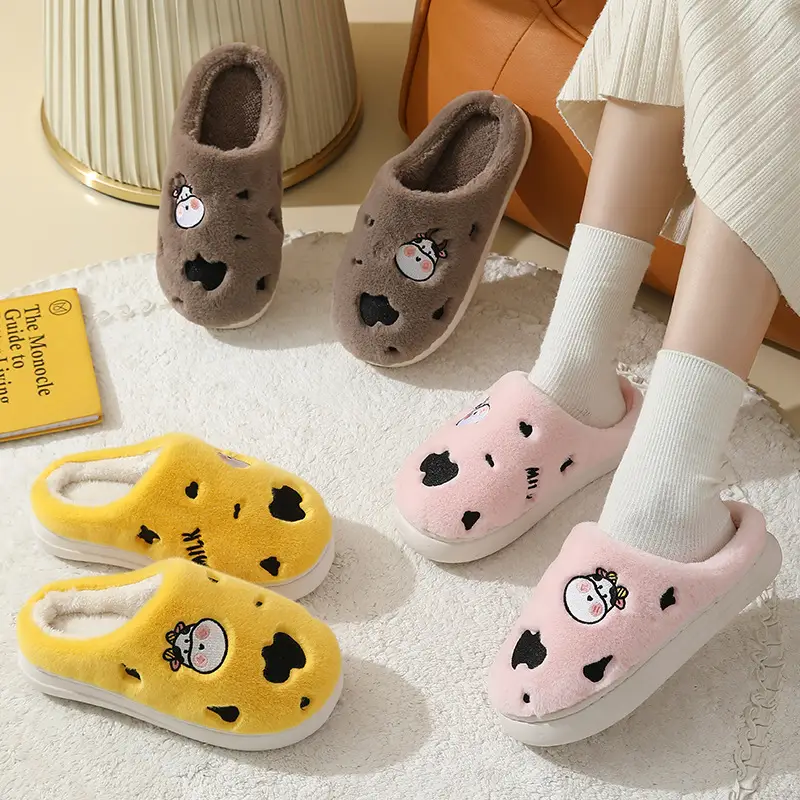 Winter home indoor cotton slippers men's and women's home closed toe fleece-lined thick bottom non-slip thermal plush slippers wholesale