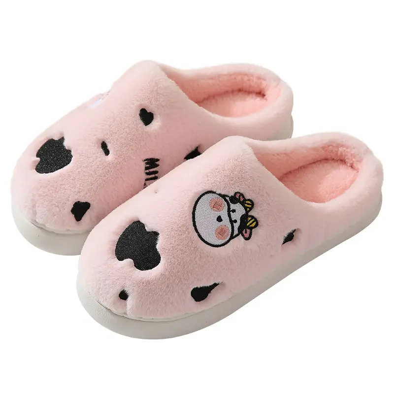 Winter home indoor cotton slippers men's and women's home closed toe fleece-lined thick bottom non-slip thermal plush slippers wholesale