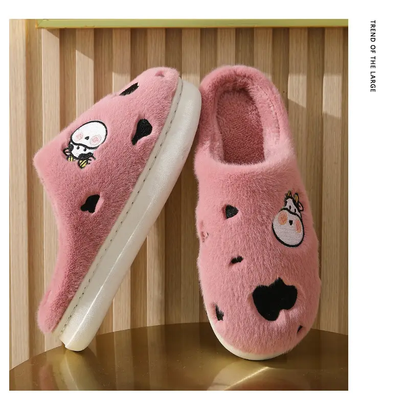 Winter home indoor cotton slippers men's and women's home closed toe fleece-lined thick bottom non-slip thermal plush slippers wholesale — feature 12