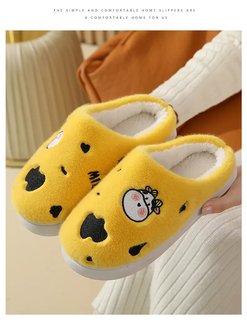 Winter home indoor cotton slippers men's and women's home closed toe fleece-lined thick bottom non-slip thermal plush slippers wholesale — feature 13