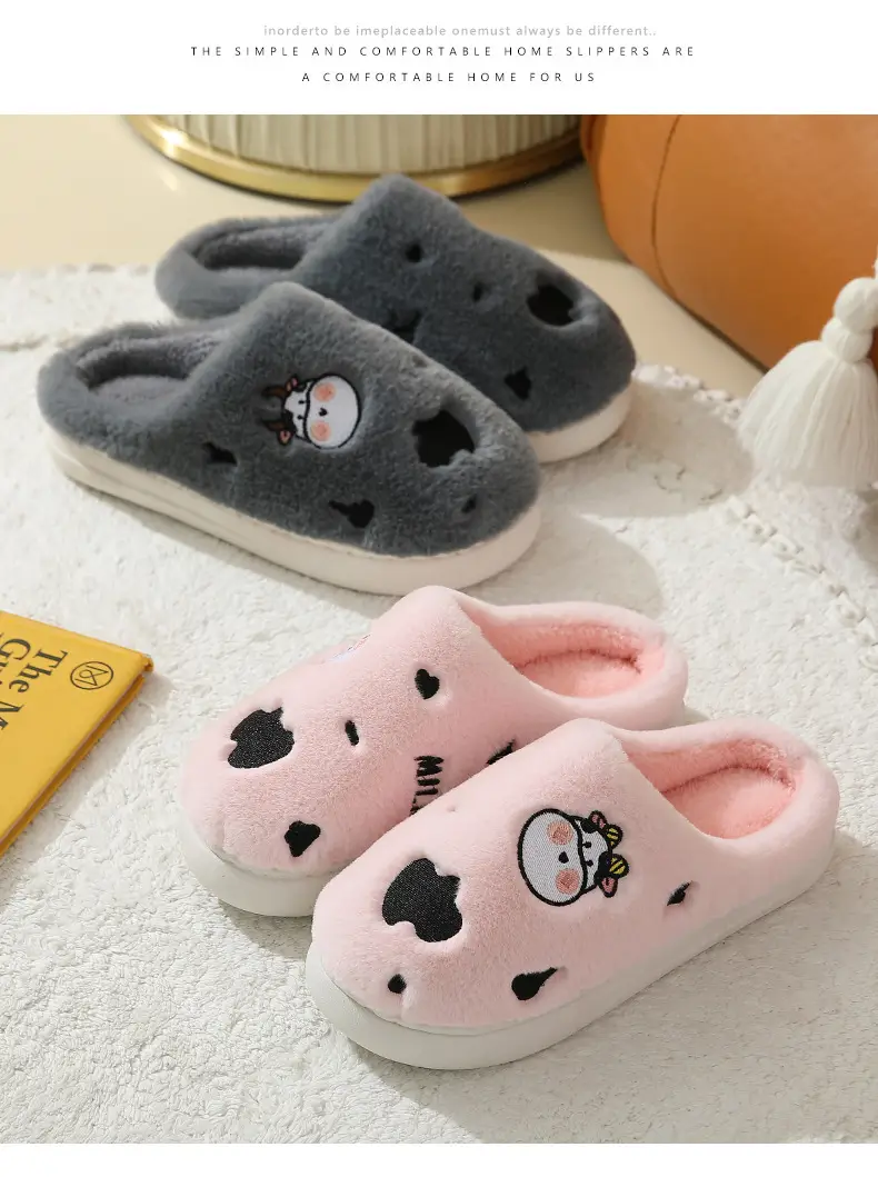 Winter home indoor cotton slippers men's and women's home closed toe fleece-lined thick bottom non-slip thermal plush slippers wholesale — feature 14