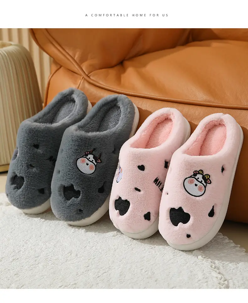 Winter home indoor cotton slippers men's and women's home closed toe fleece-lined thick bottom non-slip thermal plush slippers wholesale — feature 15