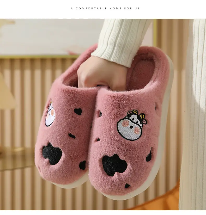 Winter home indoor cotton slippers men's and women's home closed toe fleece-lined thick bottom non-slip thermal plush slippers wholesale — feature 16