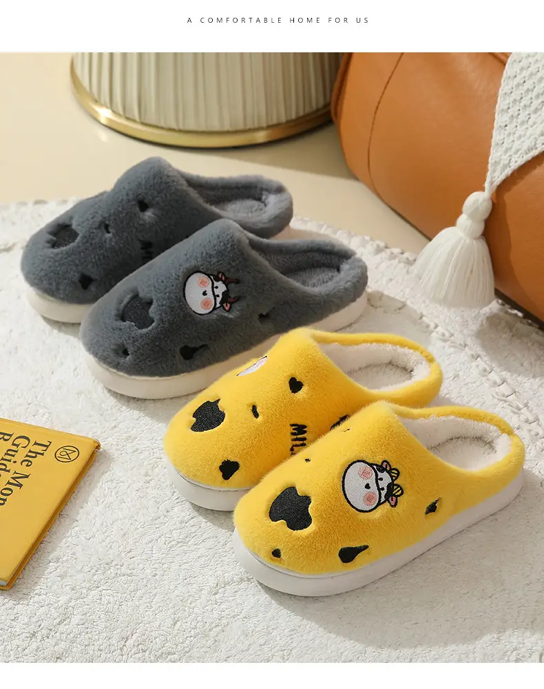 Winter home indoor cotton slippers men's and women's home closed toe fleece-lined thick bottom non-slip thermal plush slippers wholesale — feature 17