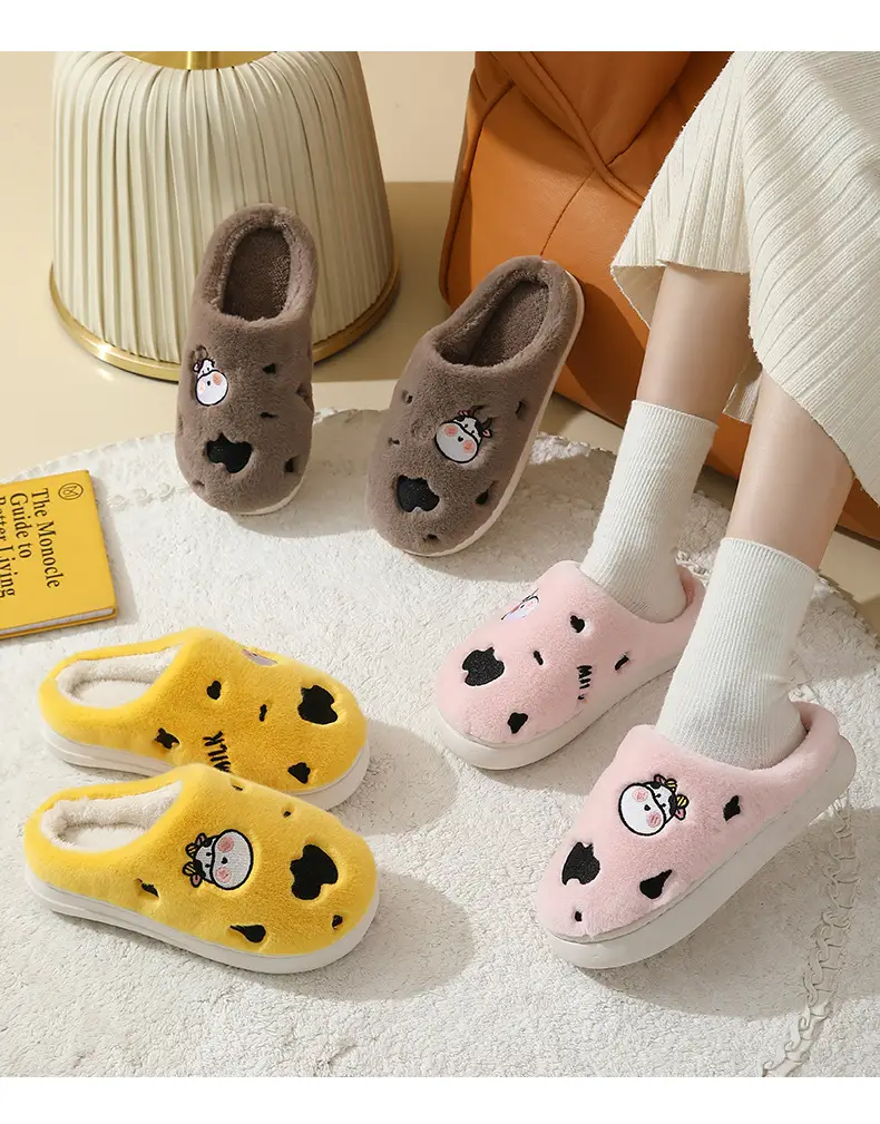 Winter home indoor cotton slippers men's and women's home closed toe fleece-lined thick bottom non-slip thermal plush slippers wholesale — feature 18